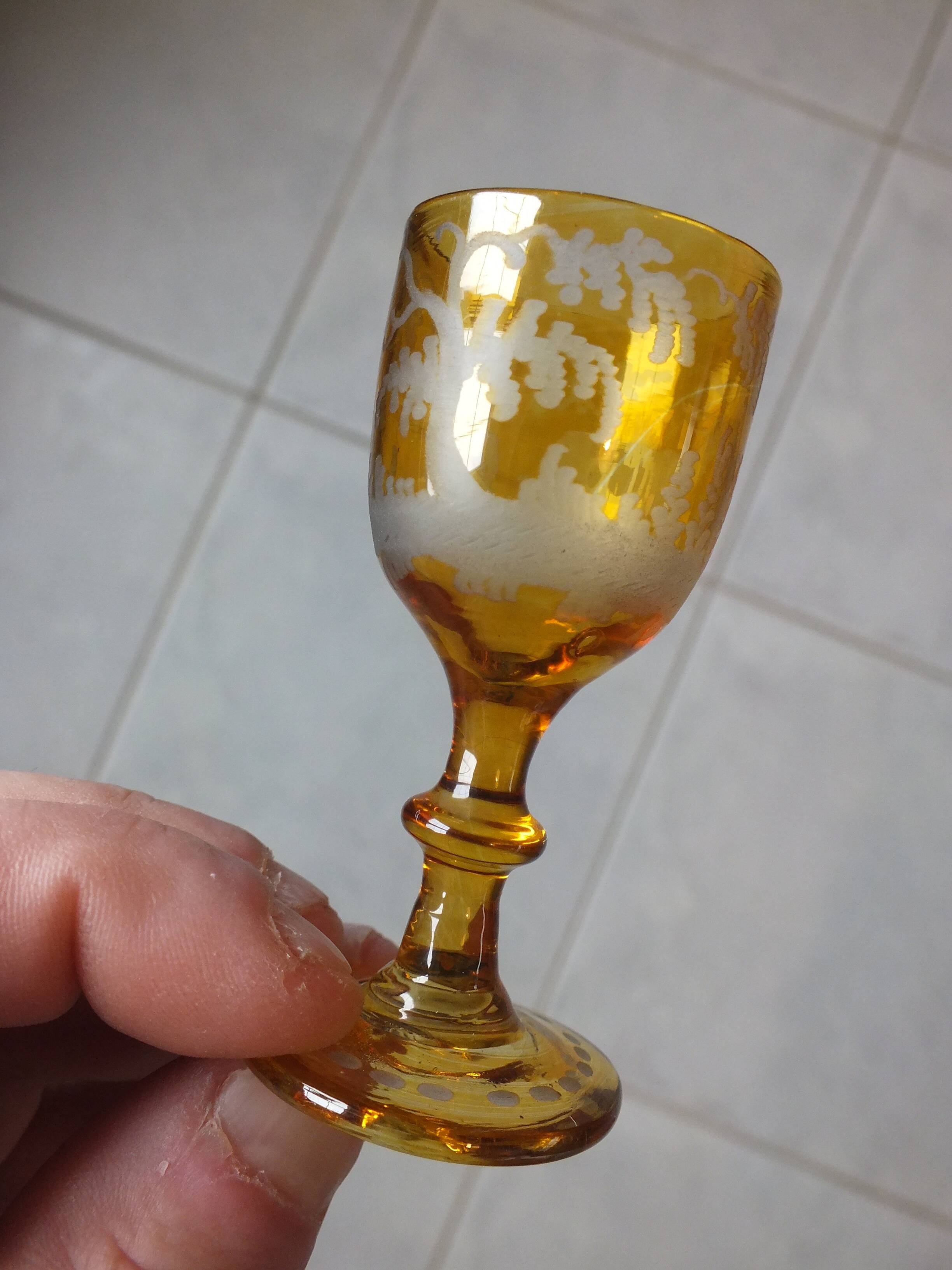 3 amber liquor glasses in Bohemian crystal