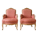 Pair of Louis XV cabriolet armchairs in wood and pink fabric.