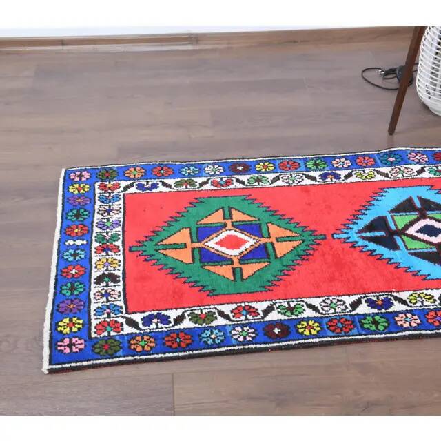 Vintage Turkish Oushak Handmade Wool Cotton Red Runner Rug 77x420