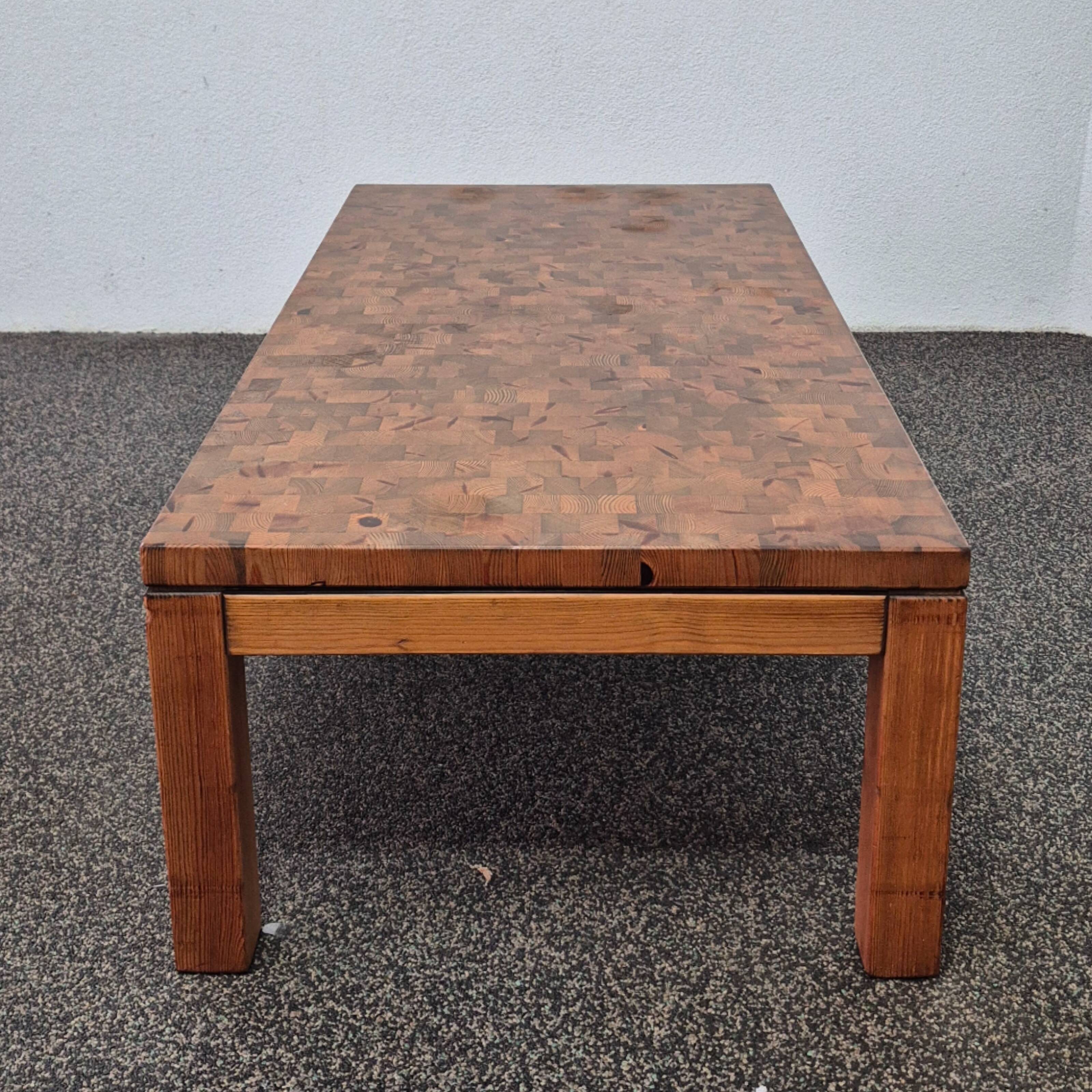 Large wood mosaic coffee table. Netherlands 1960s