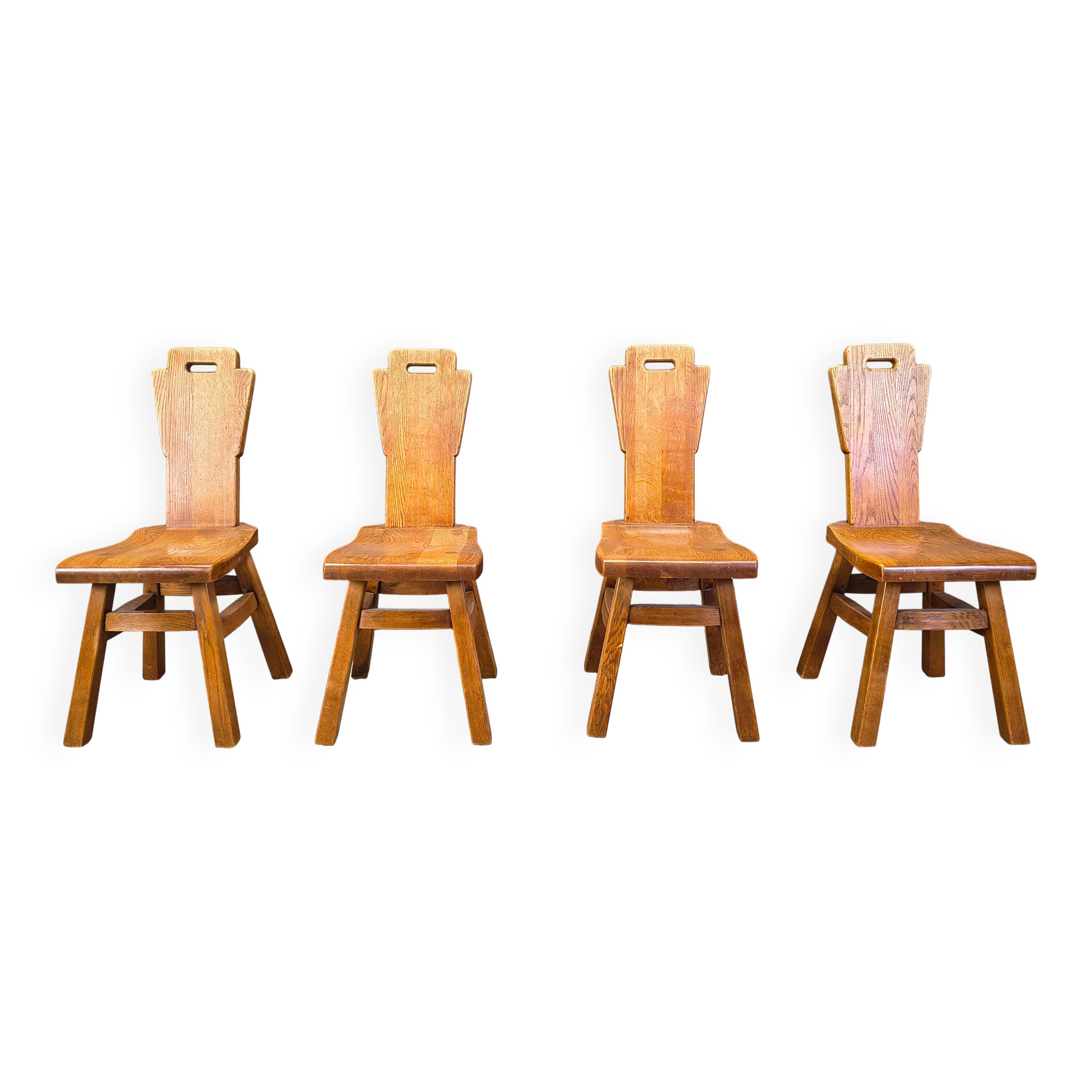 Vintage oak brutalist chairs, 1970s set of 4