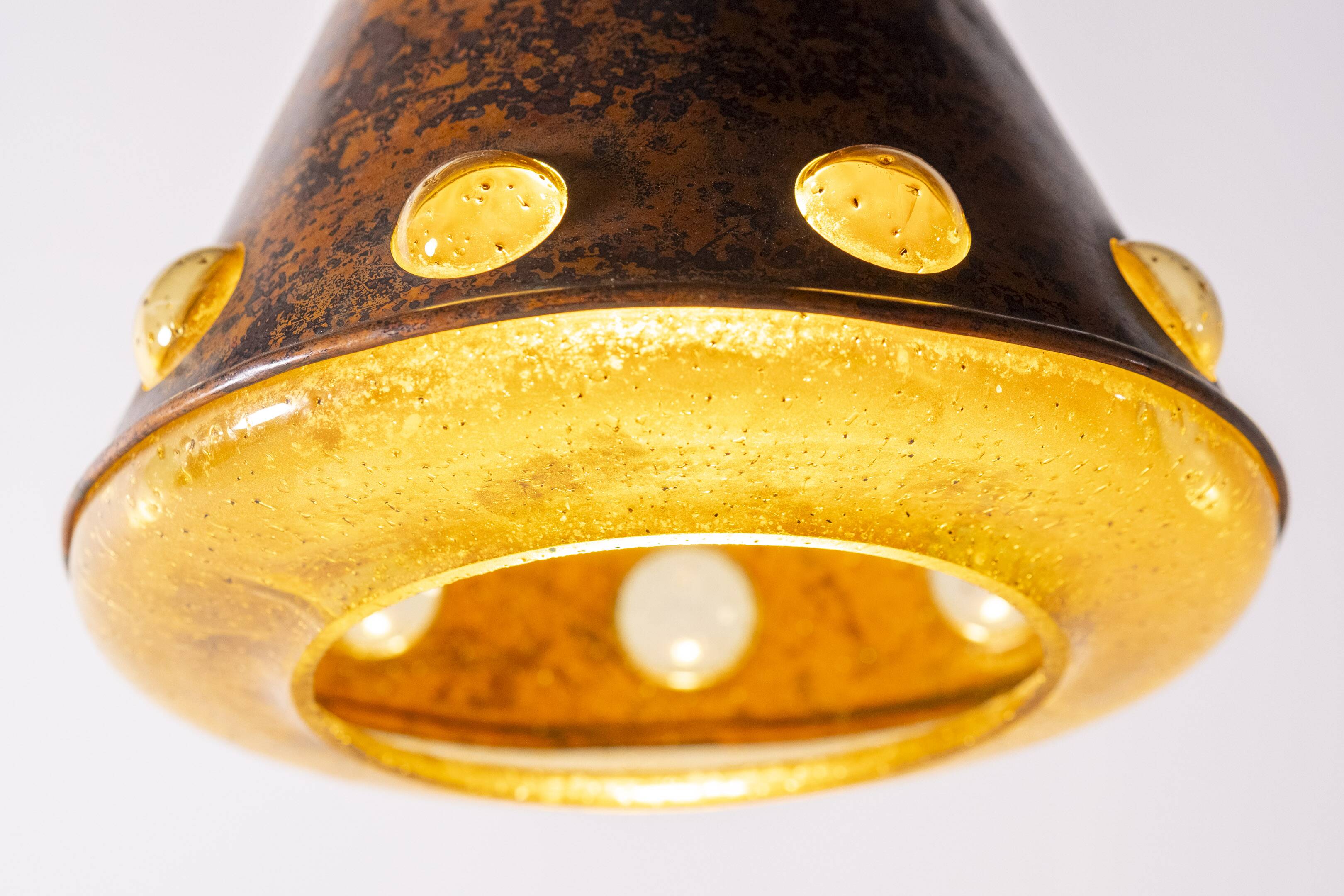 Nanny Still Copper Glass Brutalist Cone Pendant, RAAK, 1960s