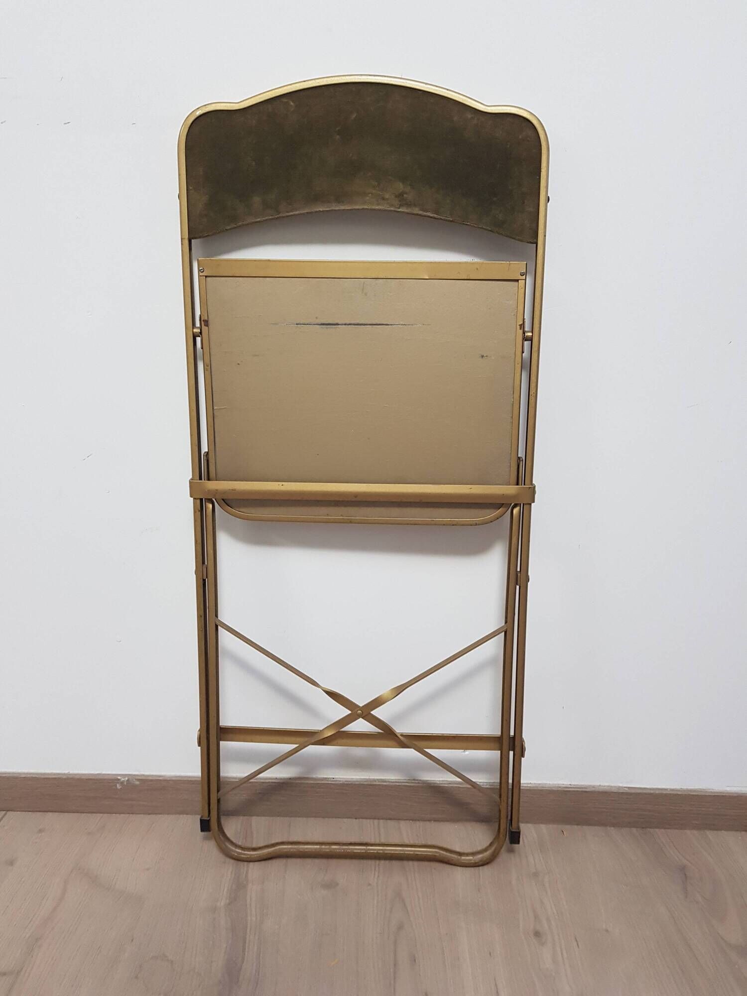 Set of 4 opera theater folding chairs from the 70s two-tone velvet brass