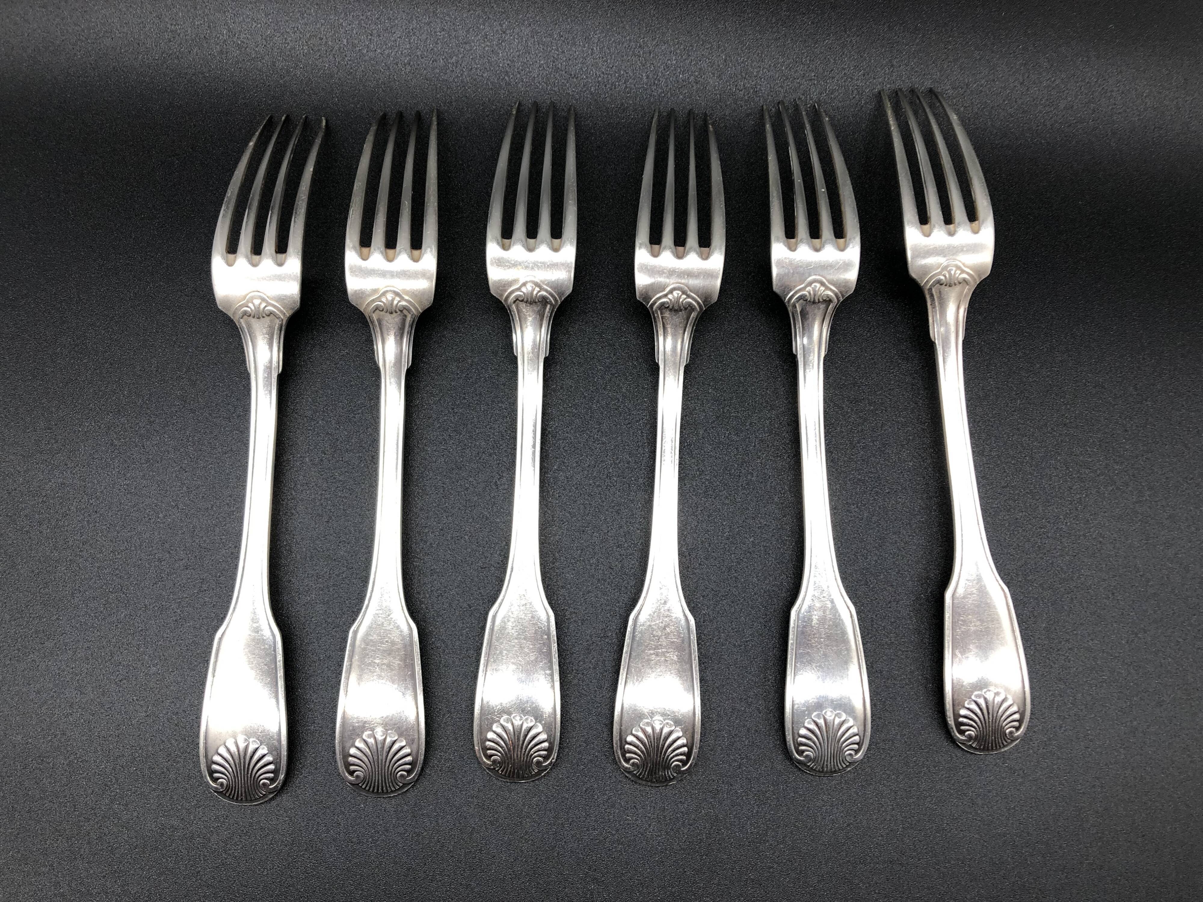 6 forks Christofle model Vendome shell