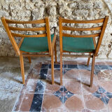Vintage chairs 1950s/60s wood seat duck green fabric