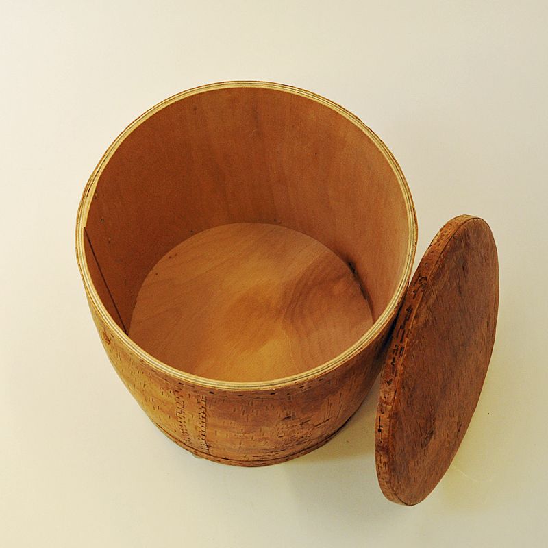 Vintage birch taburette with removable top lid Sweden 1972