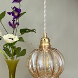 Vintage globe pendant light in amber bubble glass