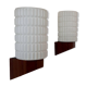 Pair of vintage wall lights, teak and opaline, Philips Netherlands 1950