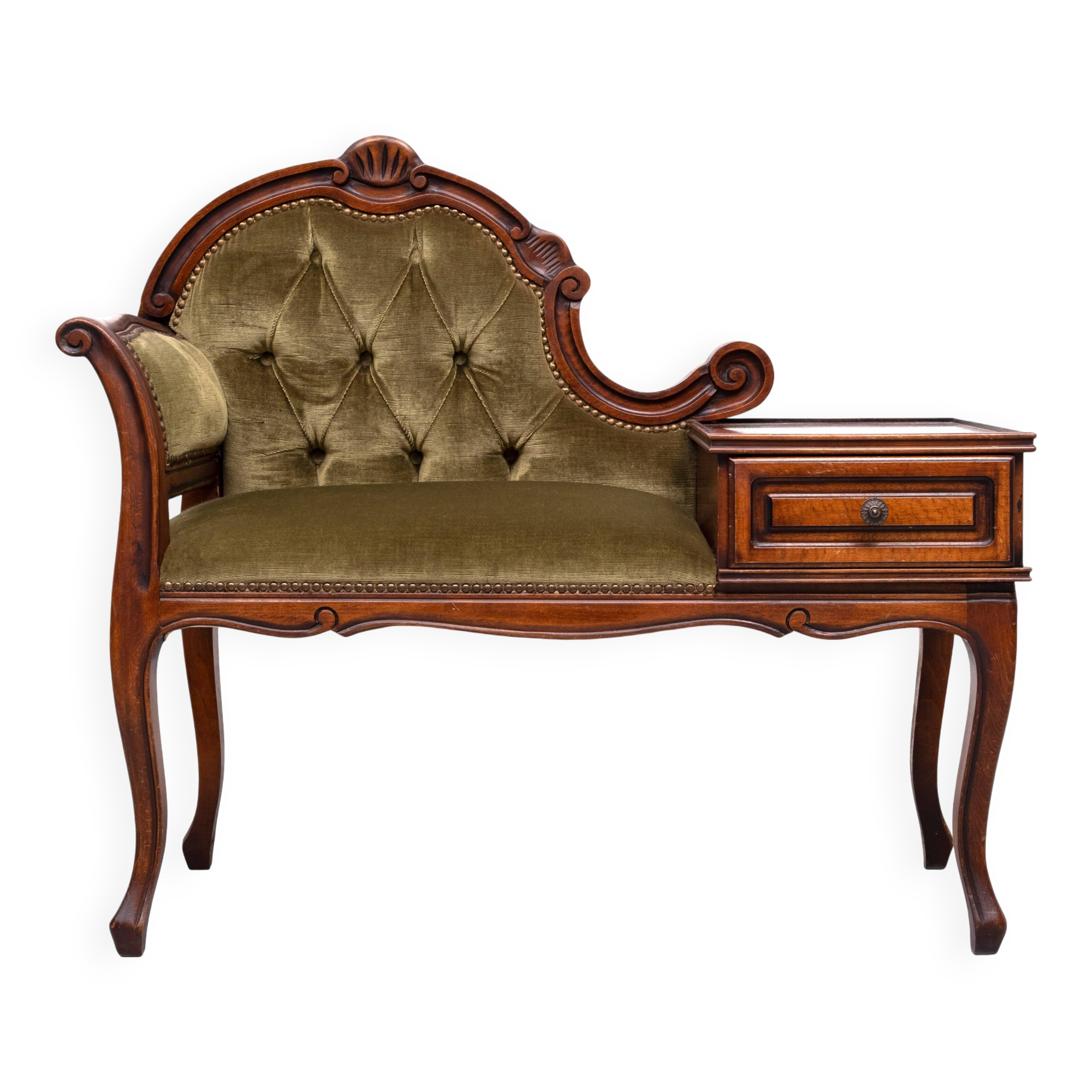 Telephone Sofa Green Velvet Queen Anne style 1960s