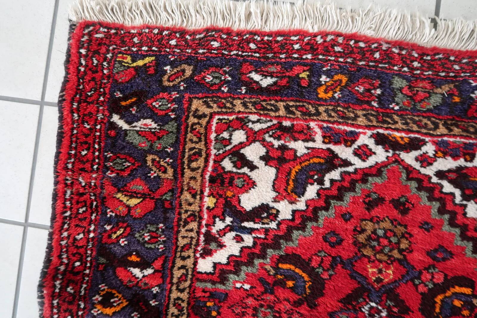 Handmade vintage Persian Hamadan rug 103cm x 142cm 1970s - 1C1170