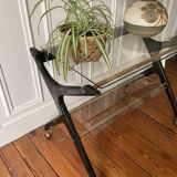 Italian design mahogany and glass rolling console