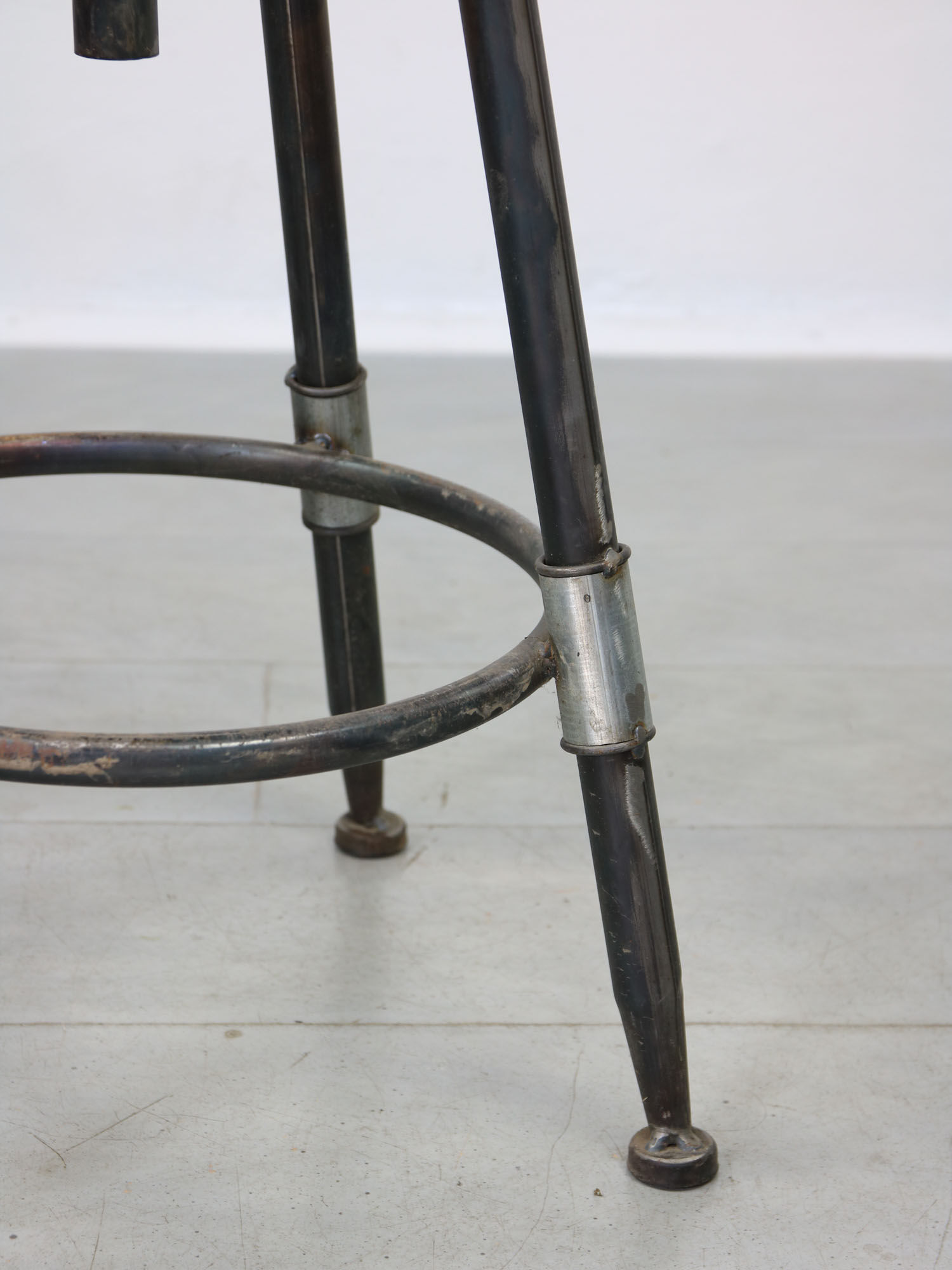 Vintage industrial metal & leather swivel bar stool