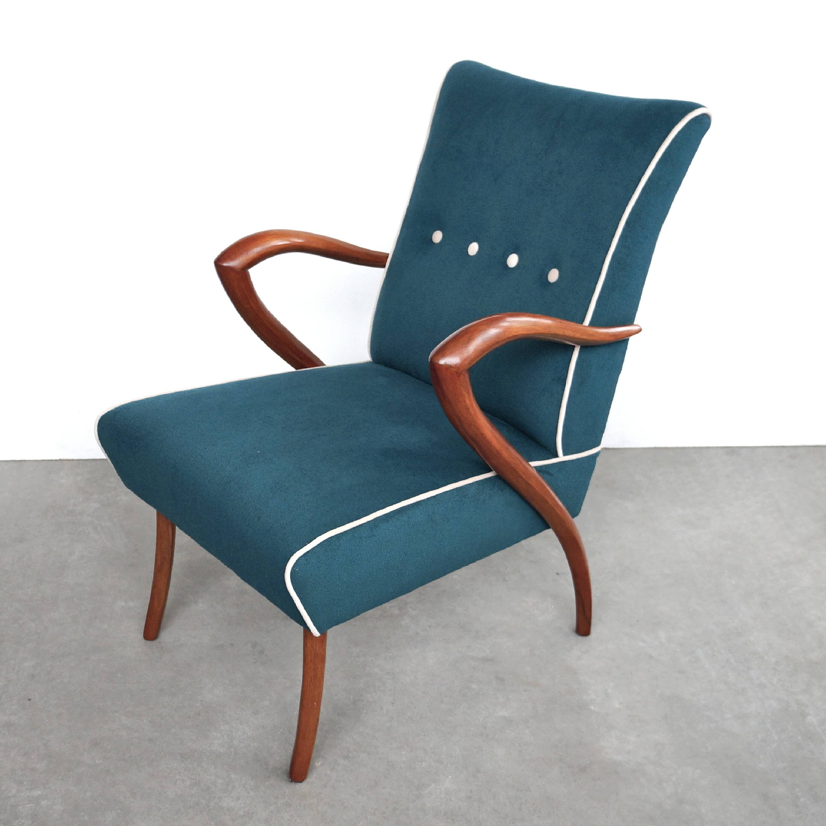 Fauteuil Style Scandinave en Tissu Bouclé Vert Pétrole
