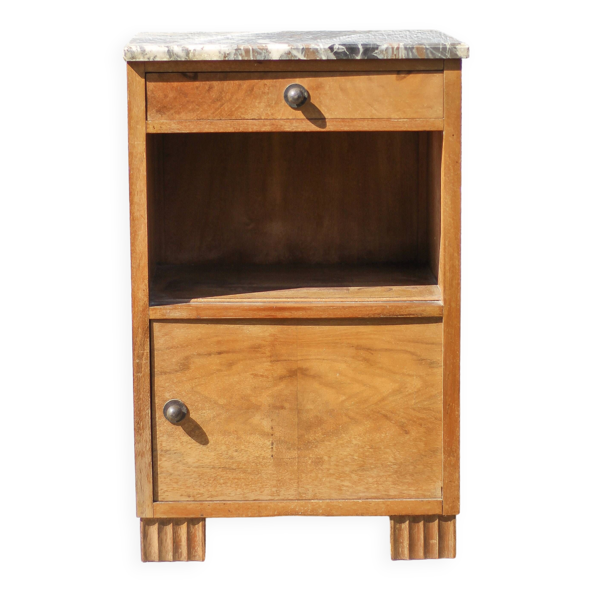Art deco bedside table, art deco wooden bedside table with marble slab