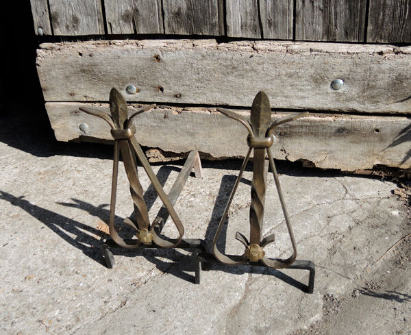 Ancien ensemble de cheminée en fer forgé (9 pièces)