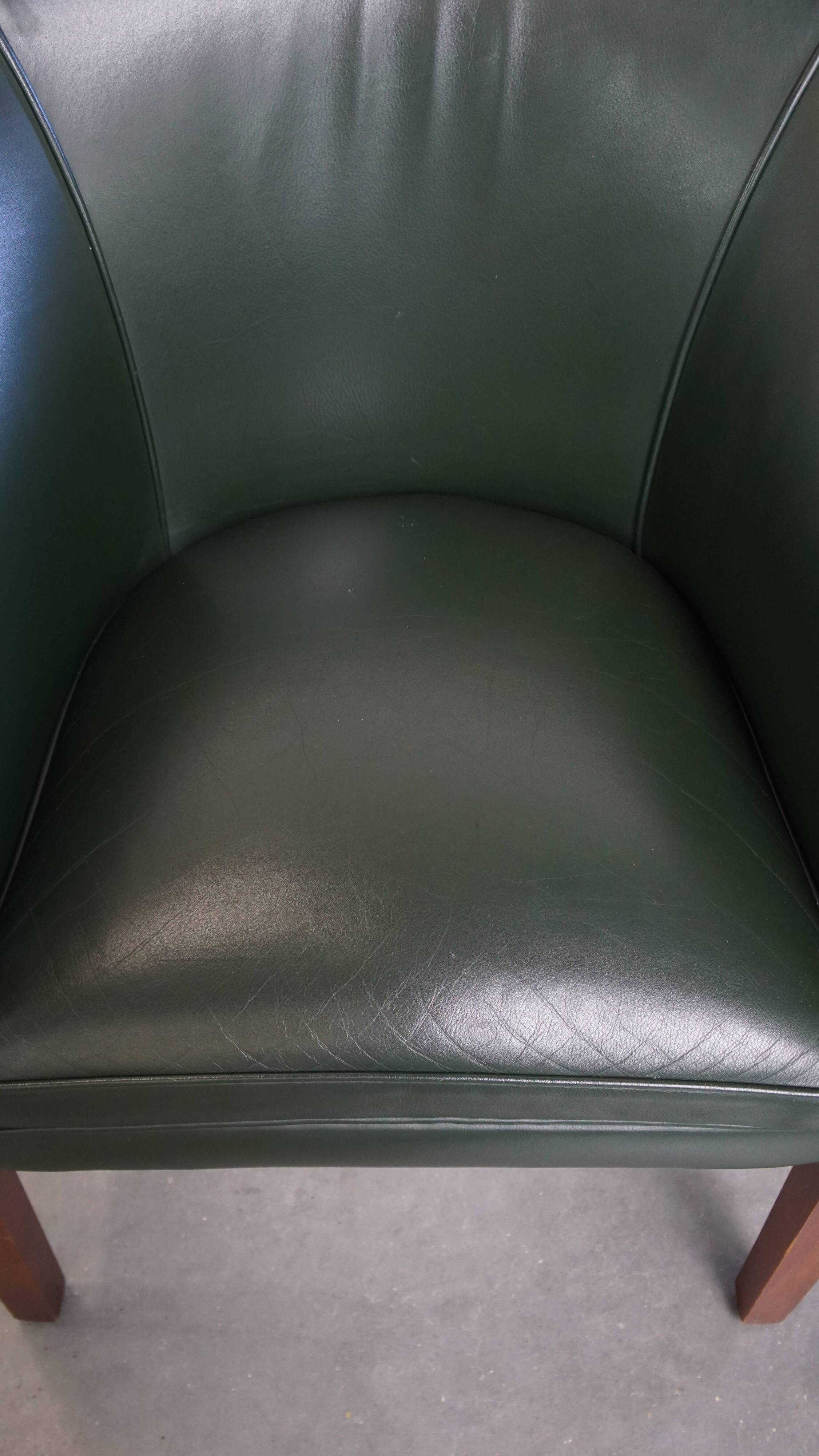 Green Cowhide Leather and Wooden Side / Dining / Desk Chair