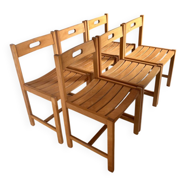 6 chaises hêtre massif André Sornay — Beyit
