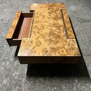 designer coffee table in elm burl with integrated drawers, Roche Bobois 1970