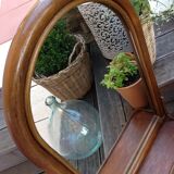 Arched rattan mirror with shelf/vintage 60s-70s
