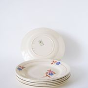 Set of 6 dessert plates, Moulin des Loups, Pink, Blue & Brown, 1950