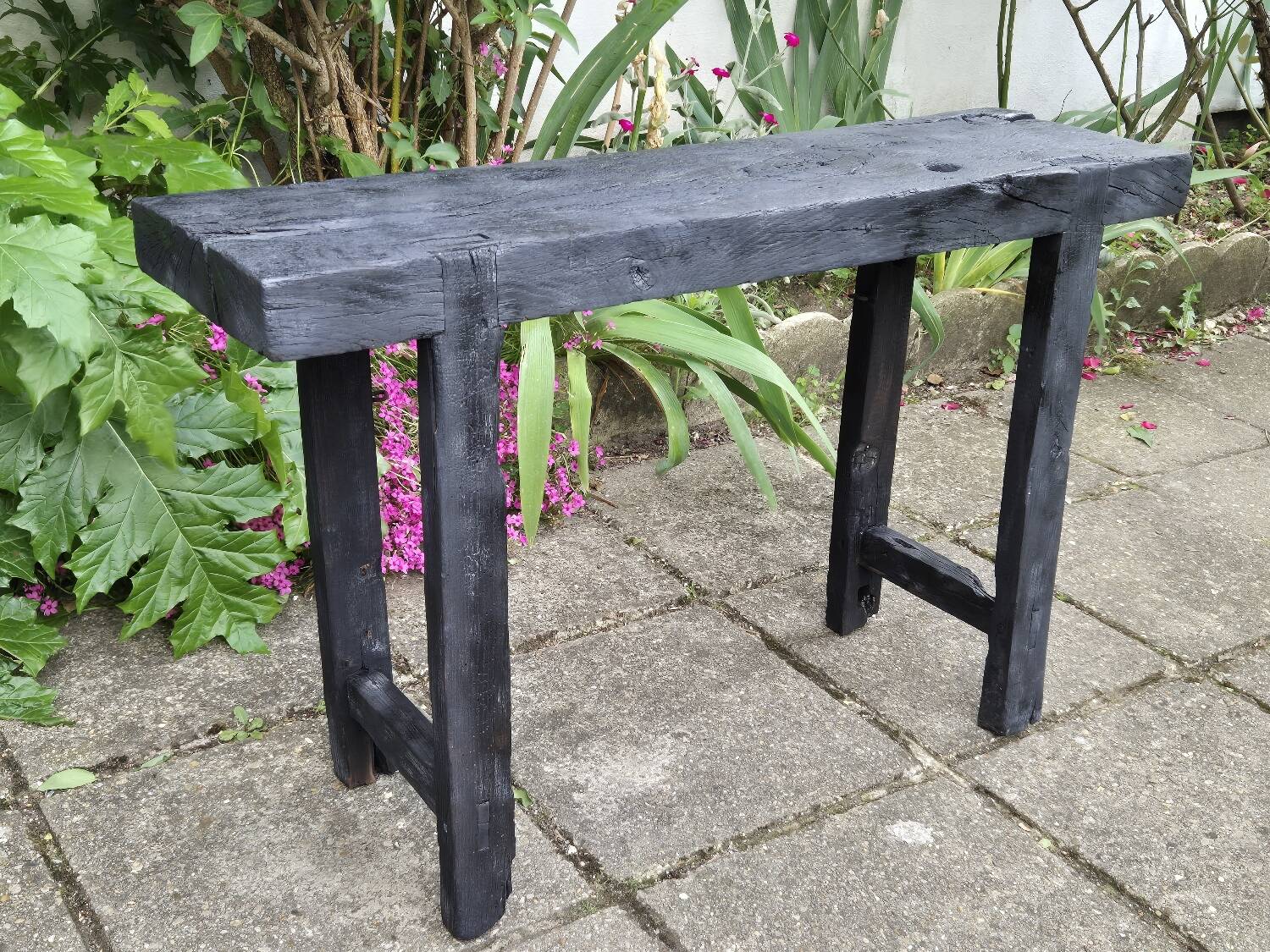 Shou sugi ban burnt wood console workbench