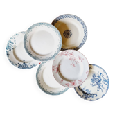 Lot de 6 assiettes plates terre de fer dépareillées