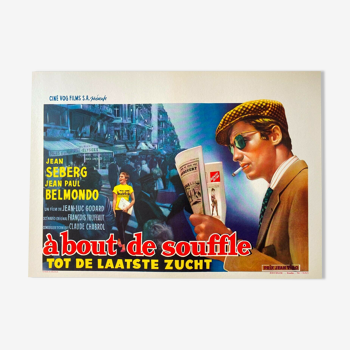 Affiche cinéma originale "A Bout de Souffle" Jean-Paul Belmondo, Jean-Luc Godard 37x54cm 1960