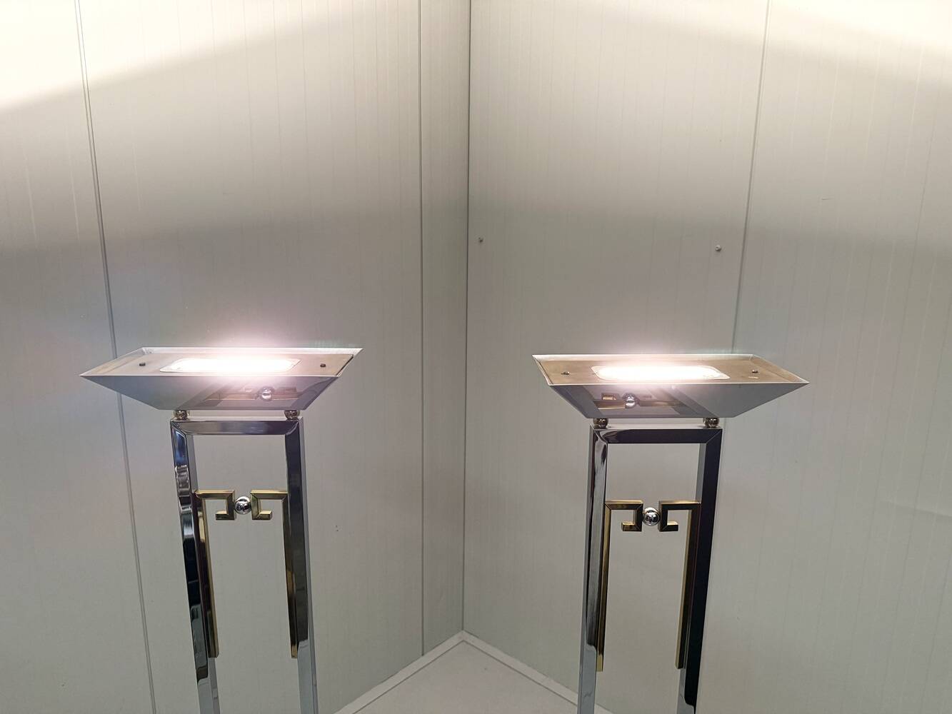 Arte Lumen floor lamps chrome & brass 1970’s, set of 2