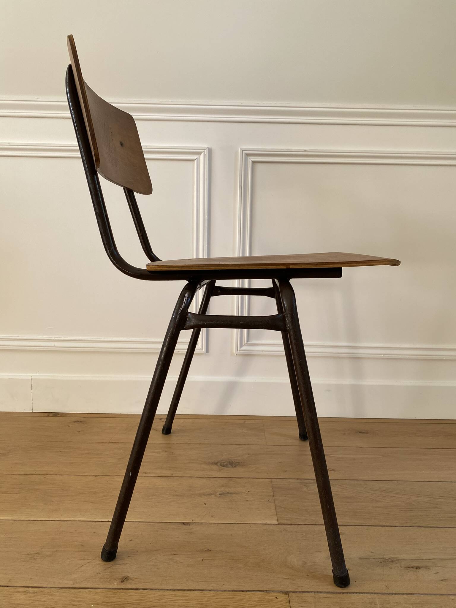 Industrial chair, vintage school chair, wood and metal