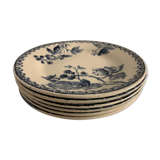 Series of 6 old flat plates in blue earthenware from Gien Iron Earth mature model