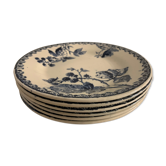 Series of 6 old flat plates in blue earthenware from Gien Iron Earth mature model