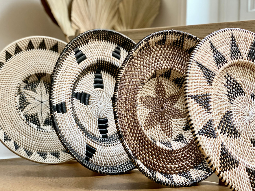 Round ethnic Balinese rattan tray