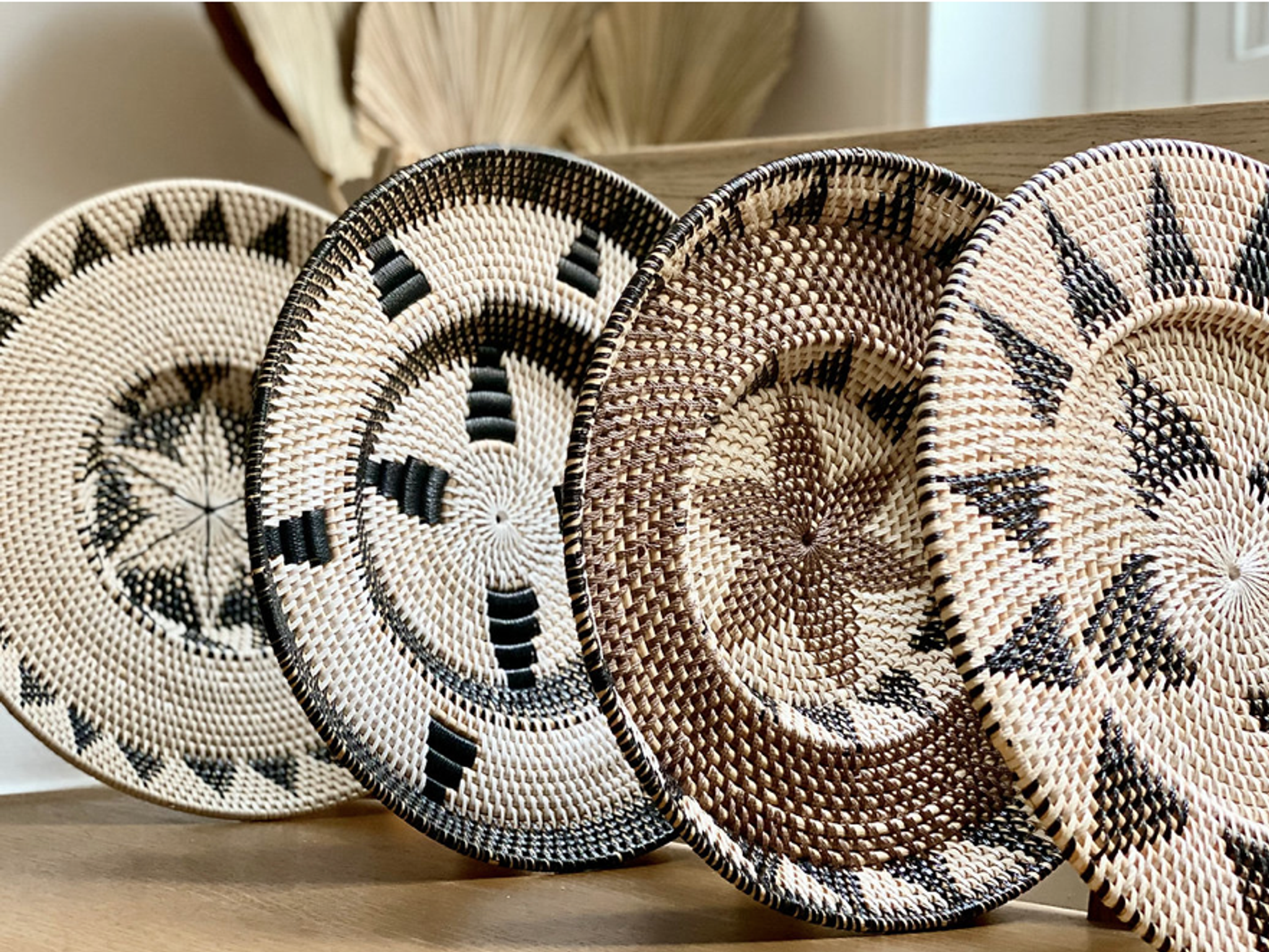 Round ethnic Balinese rattan tray