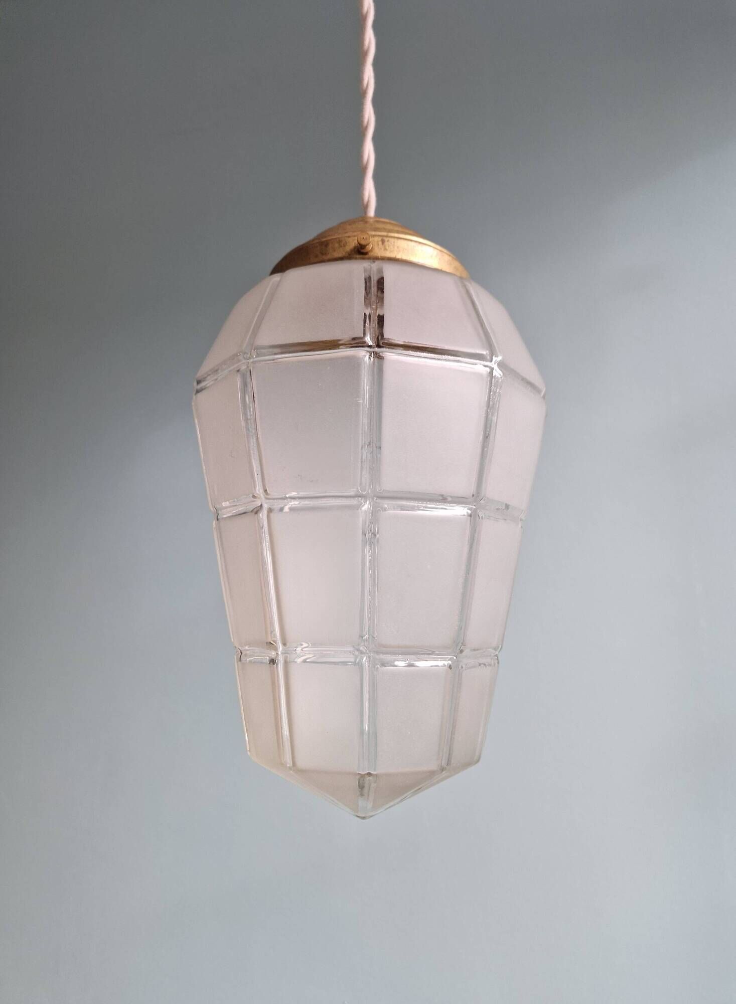 Art Deco pendant light in faceted satin glass, 1920s-30s