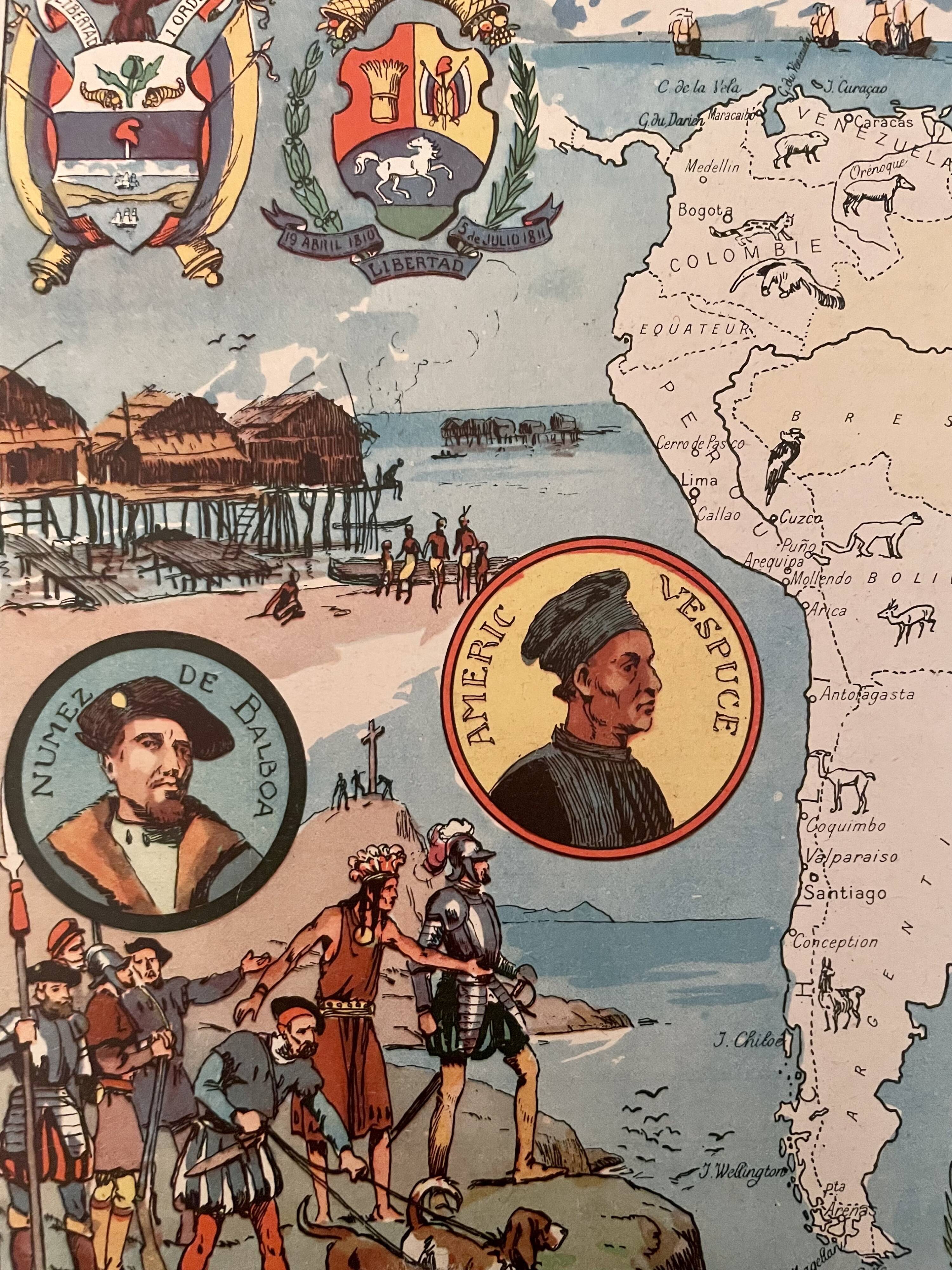 Old illustrated map of andean america from 1948 - jp pinchon