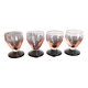 4 verres sur pied art déco à liqueur en verre fumé saumon pied noir