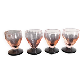4 art deco liqueur glasses in smoked salmon glass with black base
