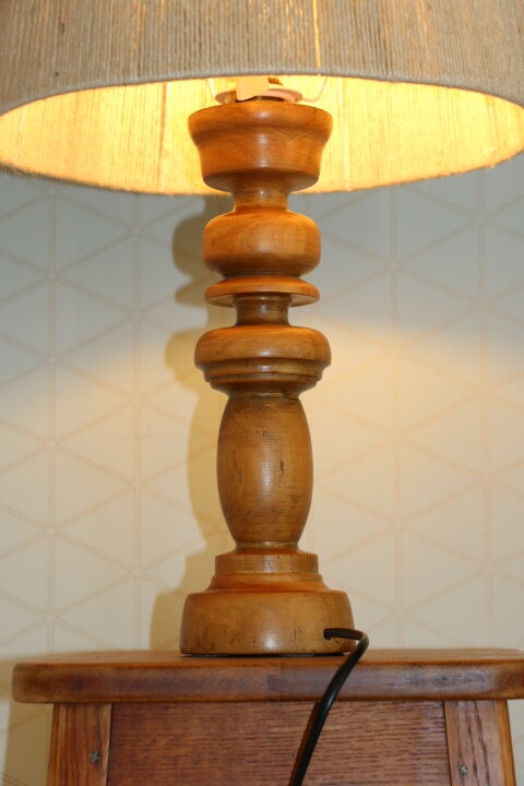 Turned wood lamp with 600mm rope shade