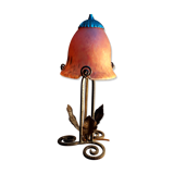 Lampe fer forgé 1920  pate de verre