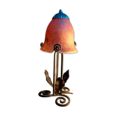 Lampe fer forgé 1920  pate de verre