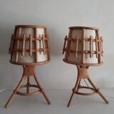 Pair of vintage bamboo bedside lamps