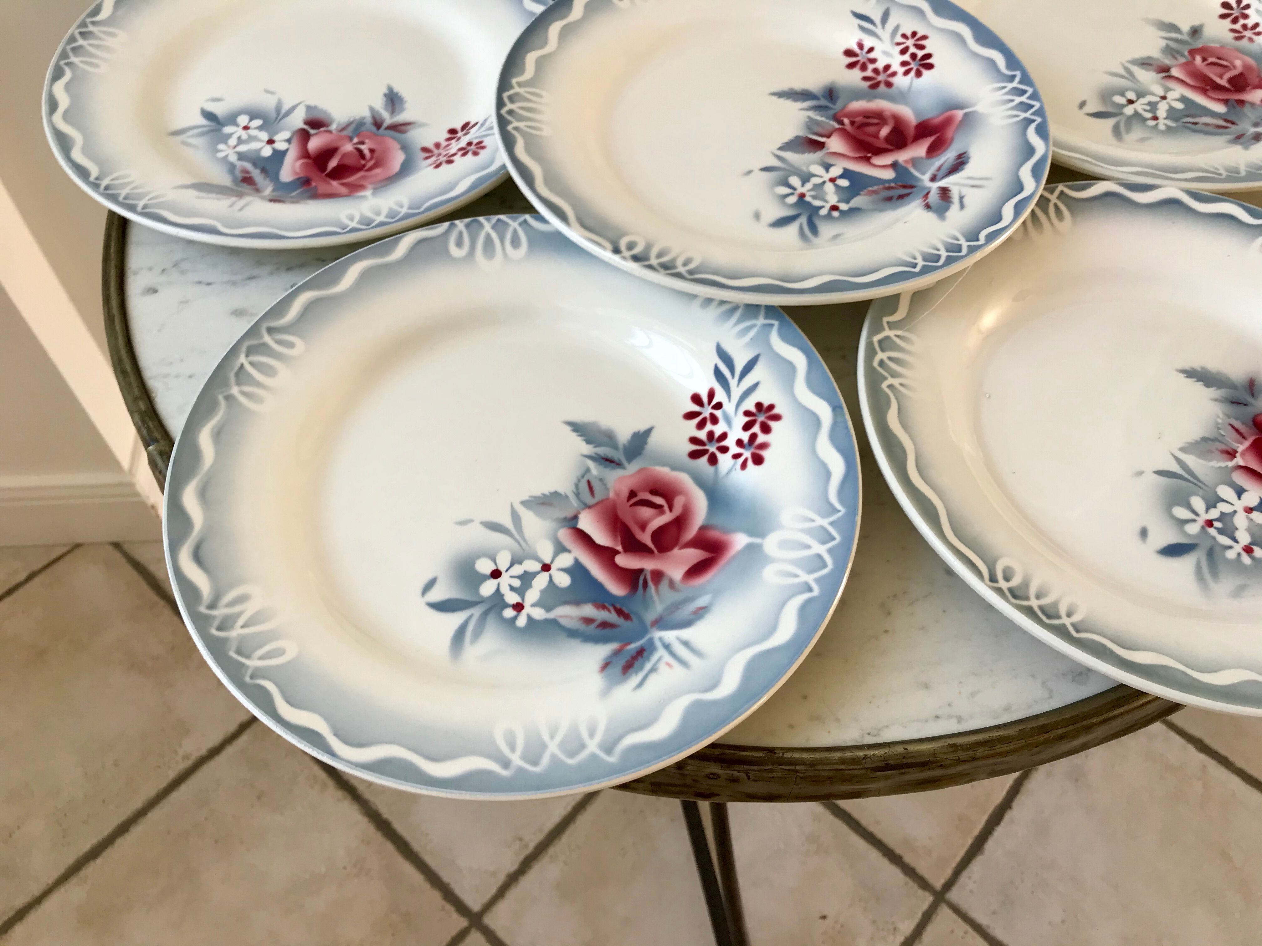 set of 6 flat plates Digoin Sarreguemines model "Lot" 30s