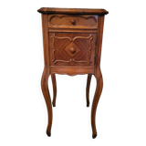 Table de nuit ancienne en noyer et marbre
