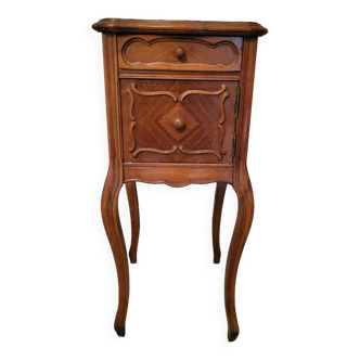 Antique walnut and marble bedside table