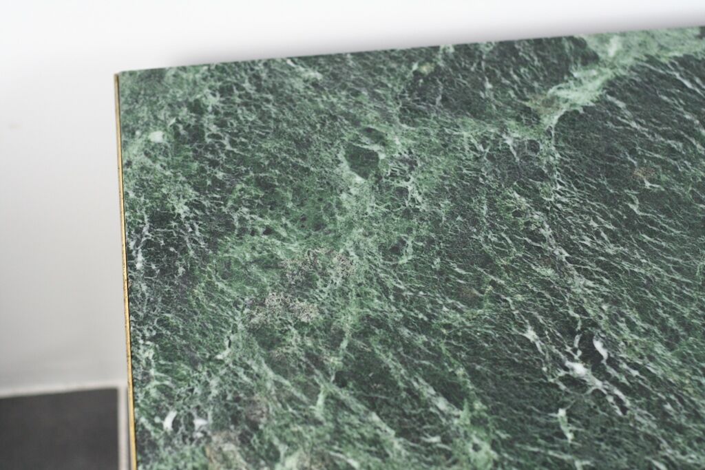 Green marble coffee table and vintage brass gold metal 60