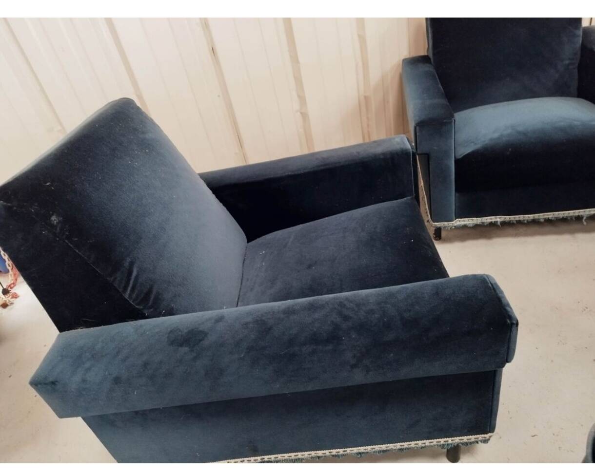 Pair of navy blue velvet club armchairs