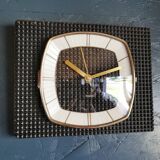 Vintage formica clock rectangular silent wall pendulum "Trophy black reliefs"