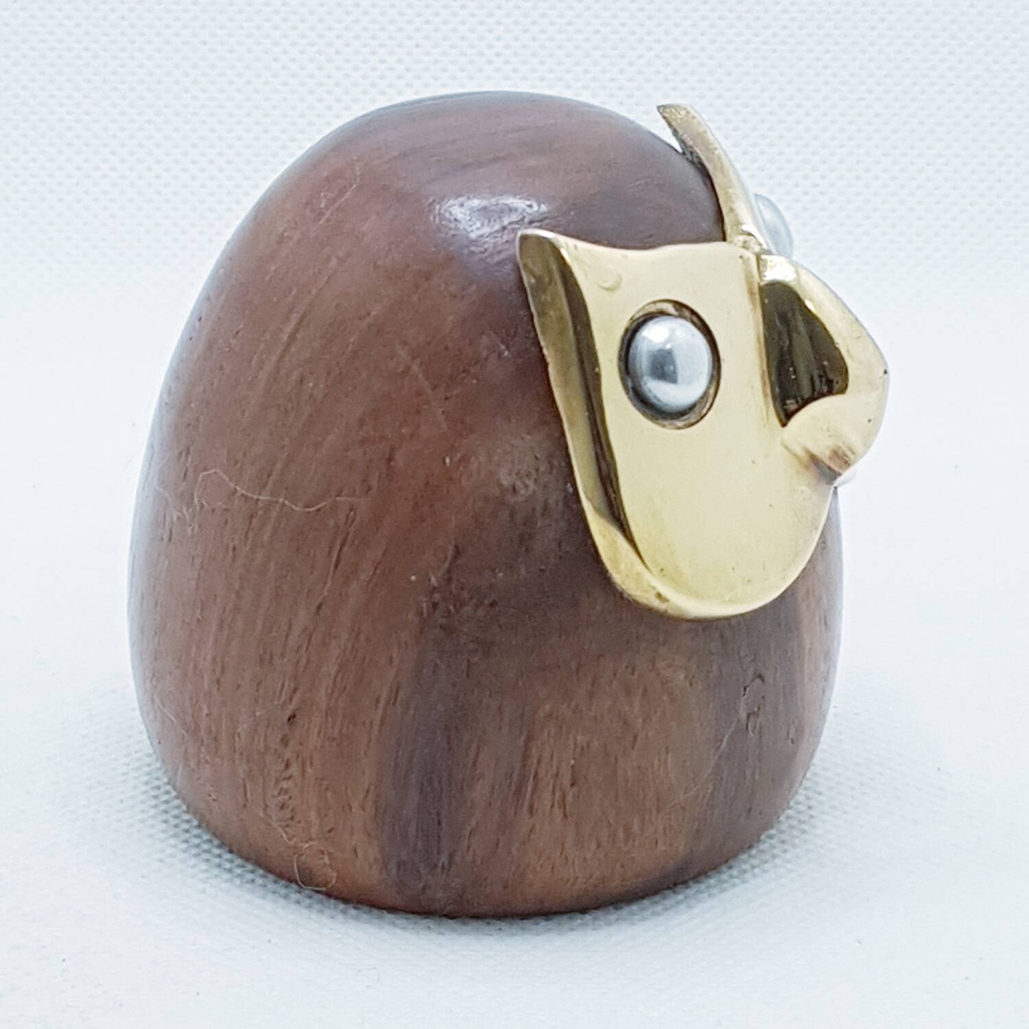 Solid wood & brass owl paperweight