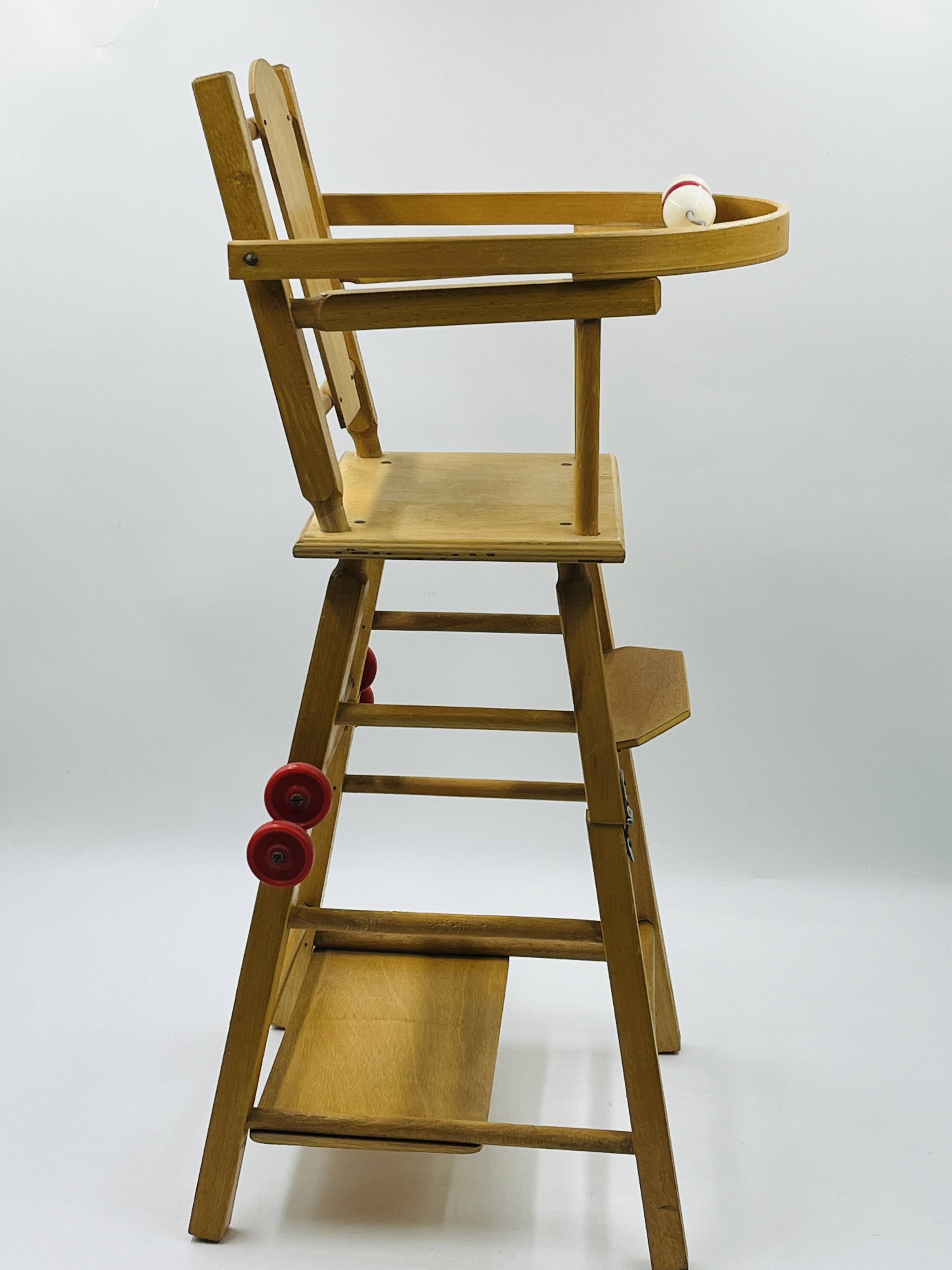 Vintage wooden doll high chair convertible into a walker