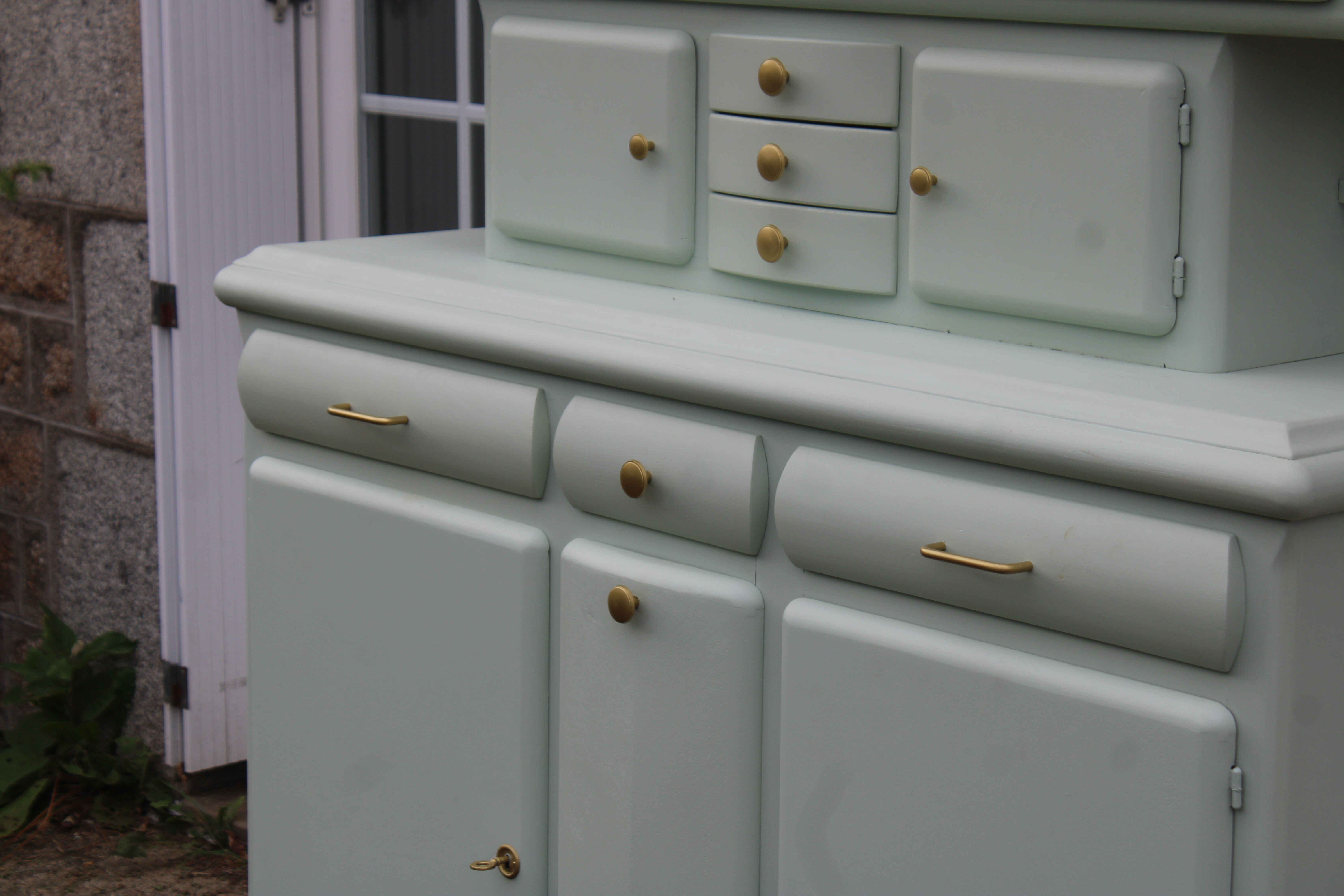 Renovated vintage Mado sideboard – Celadon green & natural cane